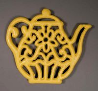 Yellow Cast Iron Teapot Shape Trivet