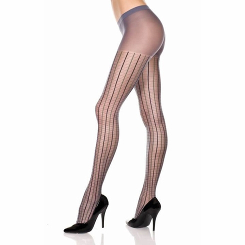 Music Legs Pantyhose Sheer Plaid Bk Rd #7135