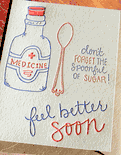 sugar feel better letterpress get well card NEW!
