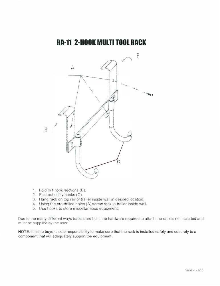 Multi Hook Racking Unit 2-Hook Multi-Tool Rack RA-11 Rack'em Mfg.