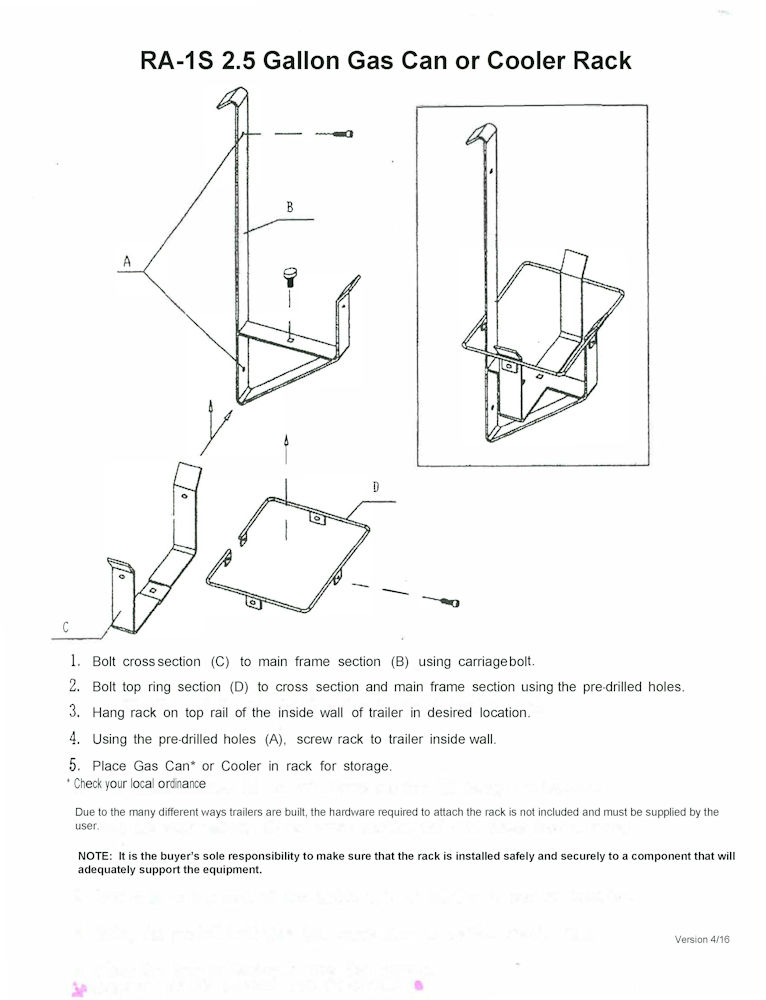 2.5 Gallon Gas Can Rack RA-1S Rack'em Mfg.