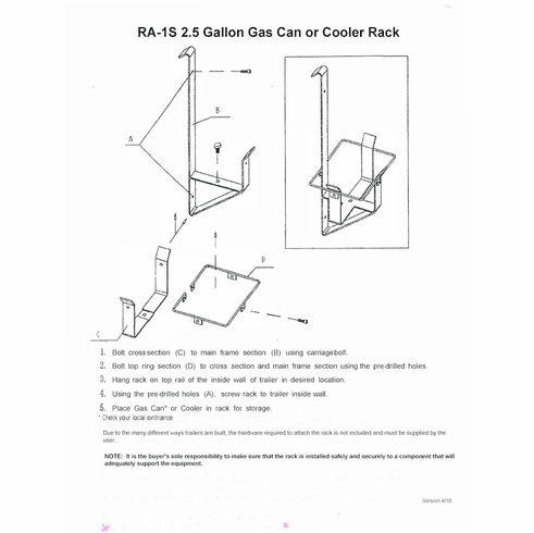 2.5 Gallon Gas Can Rack RA-1S Rack'em Mfg.