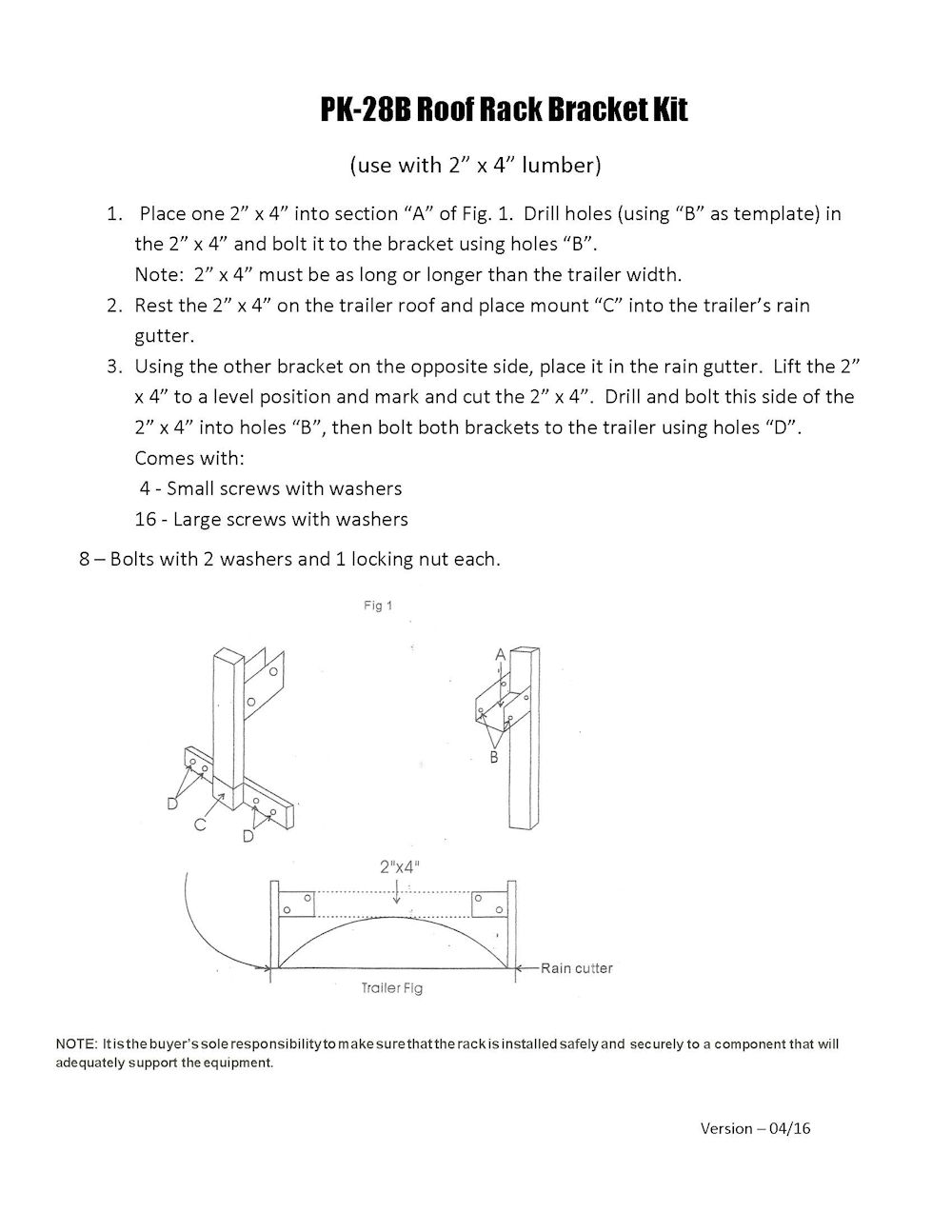Ladder Rack Bracket Kit PK-28B Rack'em Mfg.