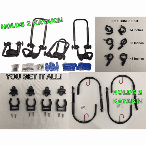 Satin Black Folding J-Style Kayak Rack Roof Top & Wall Carrier Bundle