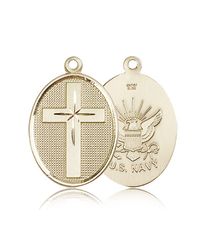 14kt Gold Cross / Navy Medal" itemprop="image