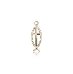 14kt Gold Fish / Cross Medal" itemprop="image