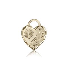 14kt Gold Footprints Heart Medal" itemprop="image