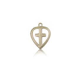 14kt Gold Heart / Cross Medal" itemprop="image