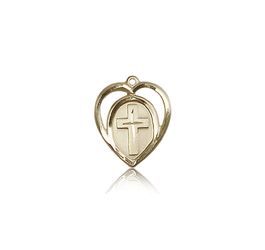 14kt Gold Heart / Cross Medal" itemprop="image