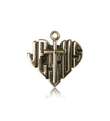 14kt Gold Heart of Jesus / Cross Medal" itemprop="image