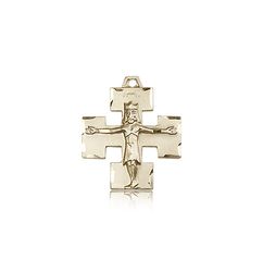14kt Gold Modern Crucifix Medal" itemprop="image