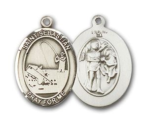 14kt Gold St. Sebastian / Fishing Patron Saint Medal - Large" itemprop="image