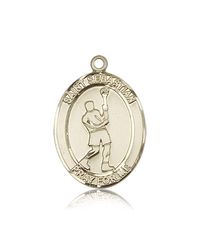 14kt Gold St. Sebastian/Lacrosse Patron Saint Medal - Large" itemprop="image