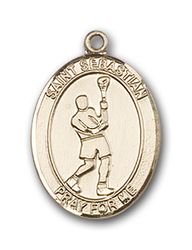 14kt Gold St. Sebastian/Lacrosse Patron Saint Medal - Small" itemprop="image