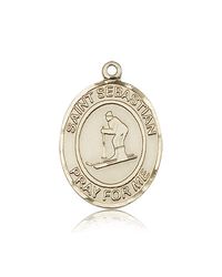 14kt Gold St. Sebastian/Skiing Patron Saint Medal - Large" itemprop="image