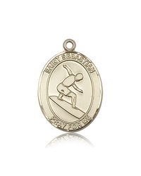 14kt Gold St. Sebastian/Surfing Patron Saint Medal - Large" itemprop="image