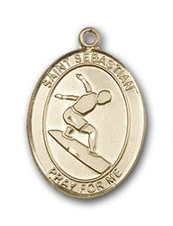 14kt Gold St. Sebastian/Surfing Patron Saint Medal - Small" itemprop="image