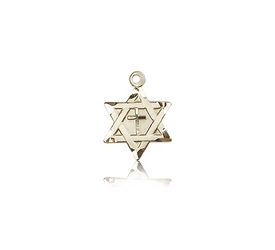 14kt Gold Star of David W/ Cross Medal" itemprop="image