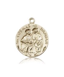 14kt Gold Sts. Cosmos & Damian Medal" itemprop="image