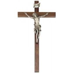 15 inches Walnut Cross with FIne Pewter Figure" itemprop="image