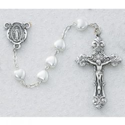 8X8 MM White Pearl Heart Rosary" itemprop="image