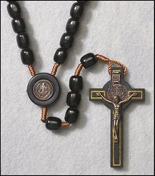 Black St Benedict Wood Cord Rosary" itemprop="image