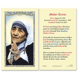 Blessed Teresa Of Calcutta (mother Teresa Bio And Prayer) Holy Card" itemprop="image