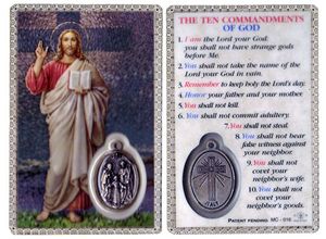 Blessing Christ The Ten Commandments Prayer Card with Medal" itemprop="image