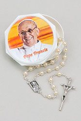 Commemorative Pope Francis Pearl White Rosary with Rosary Box" itemprop="image