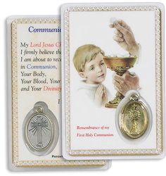 Communion For Boy Holy Prayer Card with Medal" itemprop="image