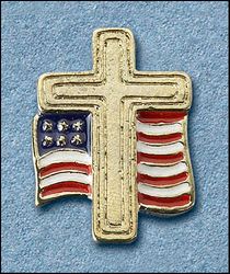 Cross with American Flag Lapel Pin" itemprop="image