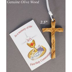 First Communion Necklace Olive Wood With Cross" itemprop="image