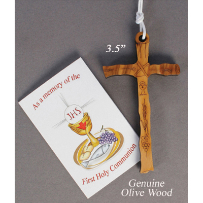 First Communion Chains First Communion Necklace Olive Wood with Cross | HolyFamilyOnline.com