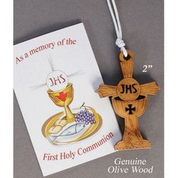 First Communion Necklace Olive Wood With Cross" itemprop="image