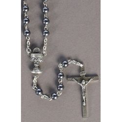 First Communion Rosary Gray Hematite Beads" itemprop="image