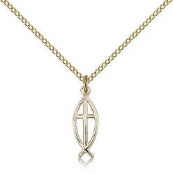 Gold Filled Fish / Cross Medal Pendant" itemprop="image