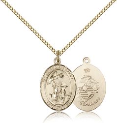 Gold Filled Guardian Angel / Marines Patron Saint Medal Pendant - Medium" itemprop="image