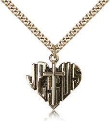 Gold Filled Heart of Jesus / Cross Medal Pendant" itemprop="image