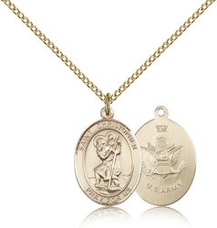 Gold Filled St. Christopher / Army Patron Saint Medal Pendant - Medium" itemprop="image