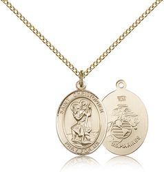 Gold Filled St. Christopher / Marines Patron Saint Medal Pendant - Medium" itemprop="image