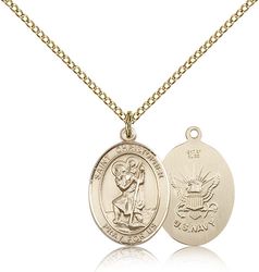 Gold Filled St. Christopher / Navy Patron Saint Medal Pendant - Medium" itemprop="image