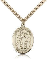 Gold Filled St. Christopher/Wrestling Patron Saint Medal Pendant - Large" itemprop="image
