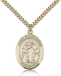 Gold Filled St. Christopher/Wrestling Patron Saint Medal Pendant - Large" itemprop="image