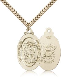 Gold Filled St. Michael / Navy Medal Pendant" itemprop="image