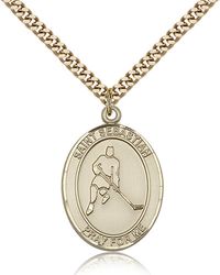 Gold Filled St. Sebastian/Ice Hockey Patron Saint Medal Pendant - Large" itemprop="image