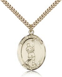 Gold Filled St. Sebastian/Lacrosse Patron Saint Medal Pendant - Large" itemprop="image