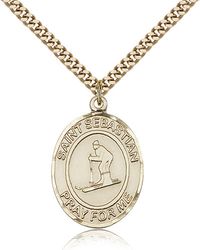 Gold Filled St. Sebastian/Skiing Patron Saint Medal Pendant - Large" itemprop="image