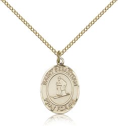 Gold Filled St. Sebastian/Skiing Patron Saint Medal Pendant - Medium" itemprop="image