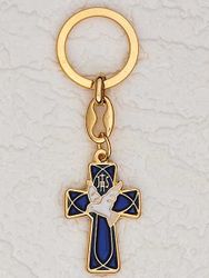 Gold Plated Blue Holy Spirit Cross Keyring" itemprop="image