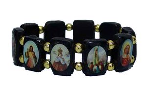 Large Black Stretch Bracelet with Saints" itemprop="image